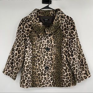Rafaella Animal Print Button Front Faux Fur Cropped Blazer Jacket